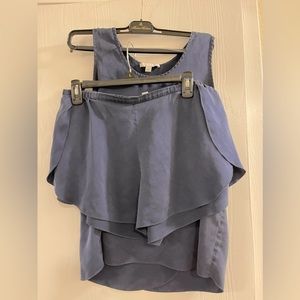 Lunya Washable 100% Silk Tank and Pull-on Shorts Pajama Set dark blue Size Large